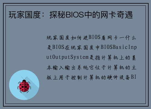 玩家国度：探秘BIOS中的网卡奇遇